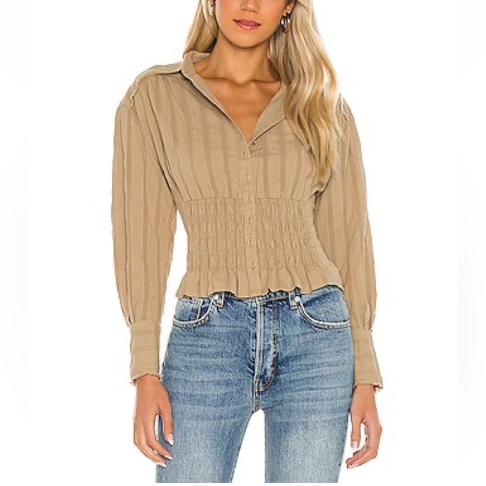 Revolve Free People Tammy Button Down Top Khaki Size Medium cottage 100% Cotton